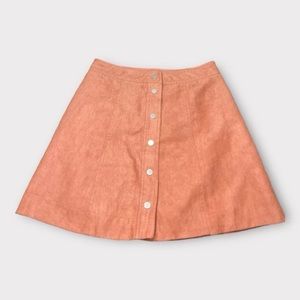 H&M Divided Mini Skirt Faux Suede Coral Pink Snap Front SIZE 6 Lined